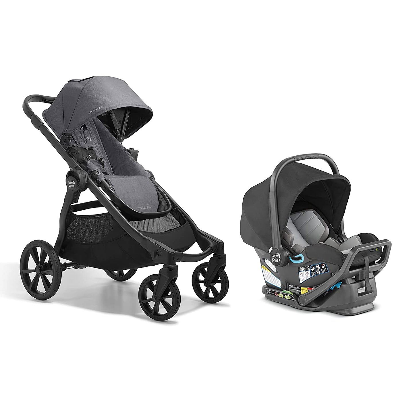 City Select 2 Single-To-Double Modular Travel System Includes City GO 2 Infant Car Seat Radiant Slate