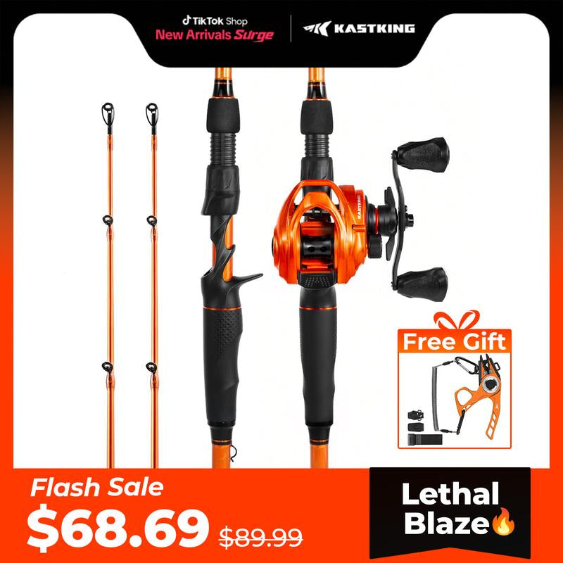 Kastking Lethal Blaze Twin-Tip Fishing Rod and Reel Combo, IM6 Graphite 2Pc Blanks, Stainless Steel Guides with Ceramic Rings, Contoured EVA Handles & Fighting Butt, Split or Full Rear Handle Design, 10 Models