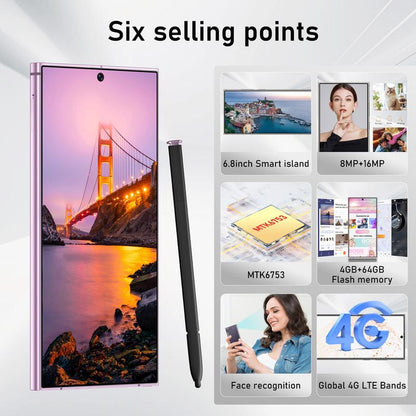 24 Ultra Android Smartphone, 6.8 Inch Screen, Dual Sim, Octa-Core Cpu, 5G Network, 4+128GB RAM Storage, USB-C Charging