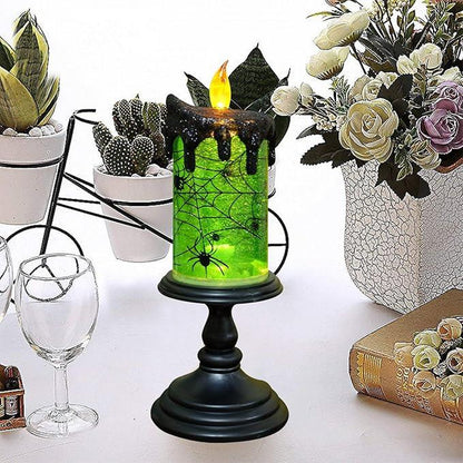Genswin Halloween Snow Globe Flameless Candle, Light Glittering Spinning Water Table Decor Ornaments Decoration