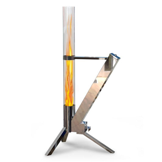 Wood Pellet Patio Heater Rocket, Outdoor Fire Pit Stove Fireplace with Glass Tube Chimney for Garden Backyard Camping Heating (Smokeless & Fireproof) Heavy Duty Firepit Decorative Exterior