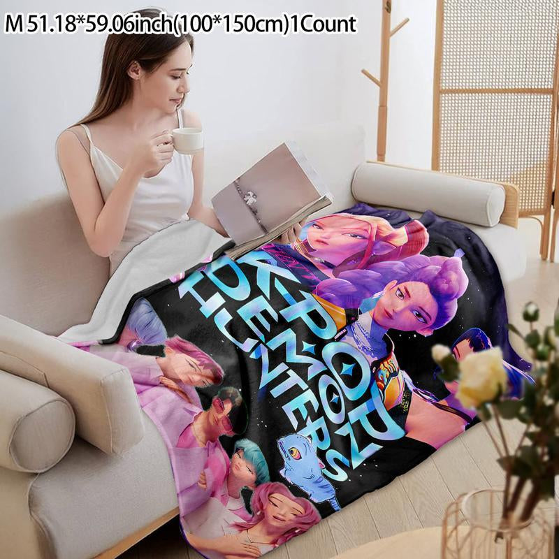 K-Pop Demon Hunter Star Team Blanket, Soft Flannel Sofa Bed Cover, Blue, Lightweight All-Season Travel Camping Home Rug