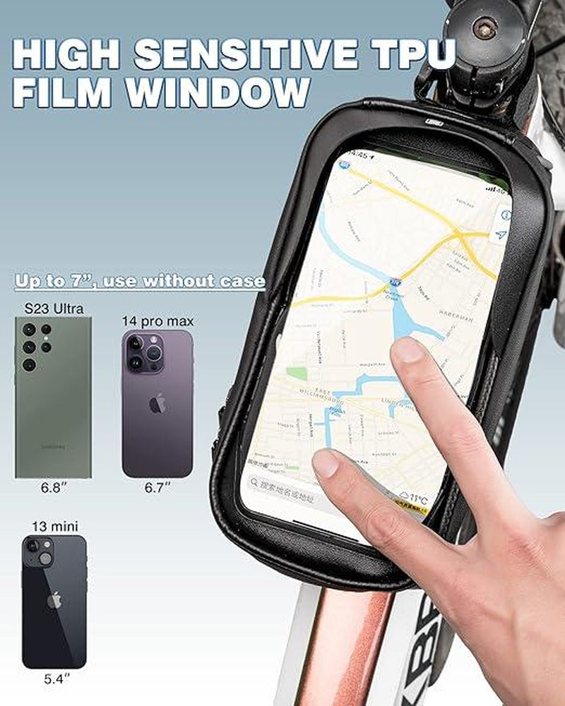 ROCKBROS Bike/Bicycle Phone Front Frame Bag, Waterproof, Tube Bag,Cycling Pouch, Bike Accessories for Men Compatible Phone under 6.5”