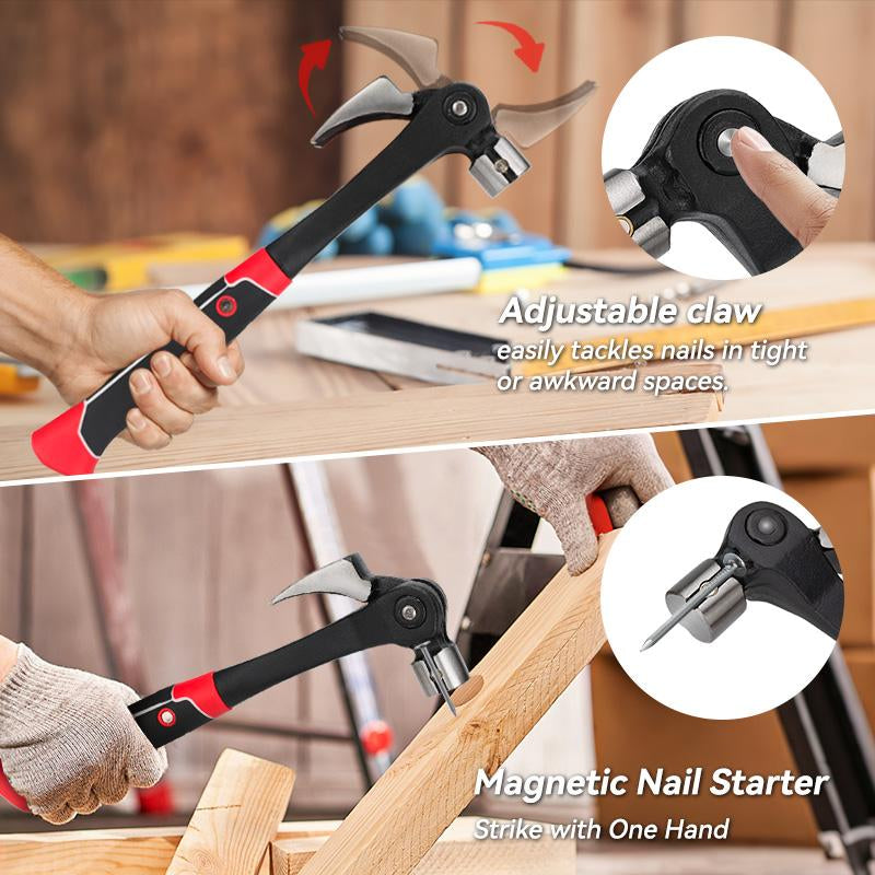 Heavy Duty Claw Hammer with Magnetic Nail Starter Indexing Rip Claw Forged Steel Head Shock Absorbing TPR Grip for Framing & DIY Tools