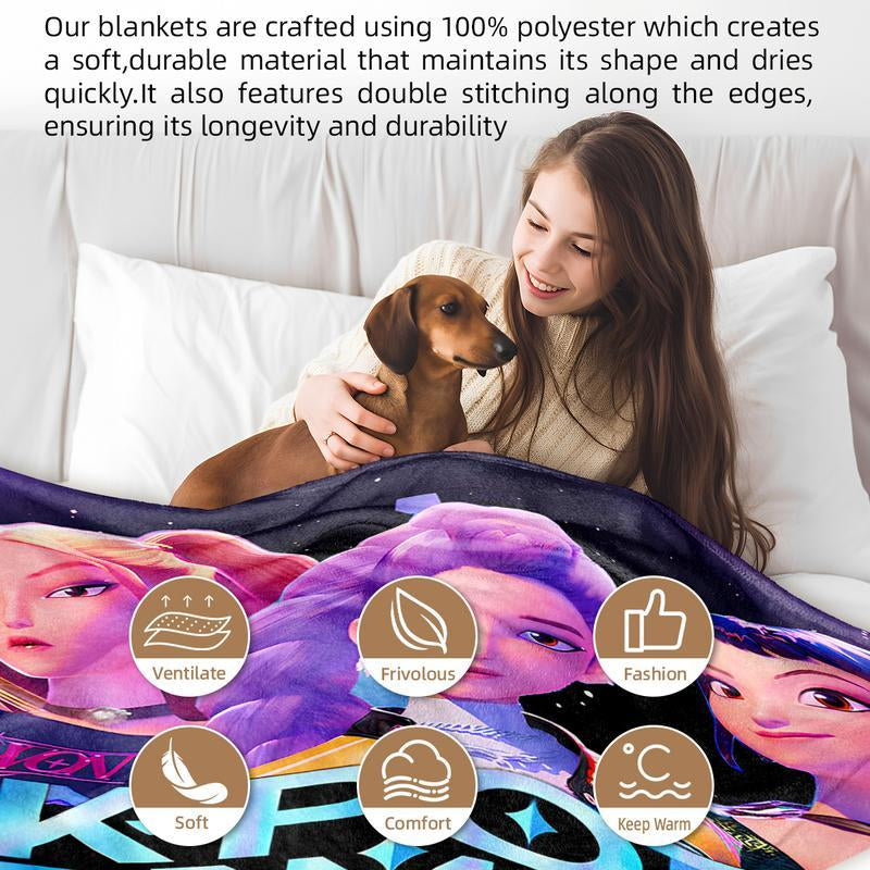 K-Pop Demon Hunter Star Team Blanket, Soft Flannel Sofa Bed Cover, Blue, Lightweight All-Season Travel Camping Home Rug