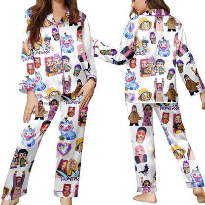 Huntrix Kpop Demon Hunters Satin Pajama Set – K-Pop Demon Hunter Sleepwear, Perfect Gift for Fans