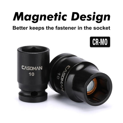 CASOMAN 10Pcs Impact Socket & Flex Socket Set, 1/4" & 3/8" Dr., 6-Point, 10Mm, Metric, Include Magnetic Impacet Socket, Storage Rail Wrench Hand Tools Heavy Duty Hardware, #Tiktokshopbacktoschool