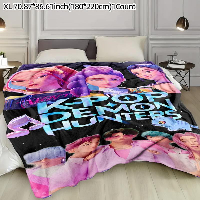 K-Pop Demon Hunter Star Team Blanket, Soft Flannel Sofa Bed Cover, Blue, Lightweight All-Season Travel Camping Home Rug