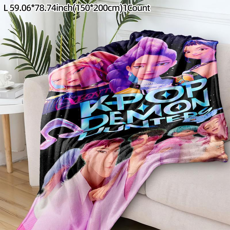 K-Pop Demon Hunter Star Team Blanket, Soft Flannel Sofa Bed Cover, Blue, Lightweight All-Season Travel Camping Home Rug