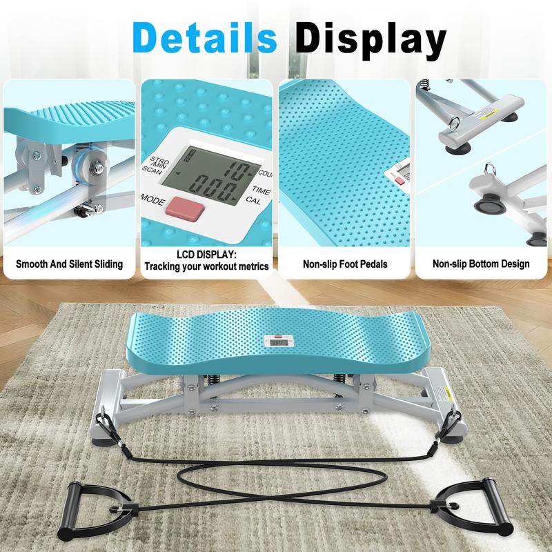 HOTWAVE Ski Machine with Resistance Bands Portable Slide Stepper Featuring LCD Monitor for Full Body Workout Compact Design & Real Time Feedback
