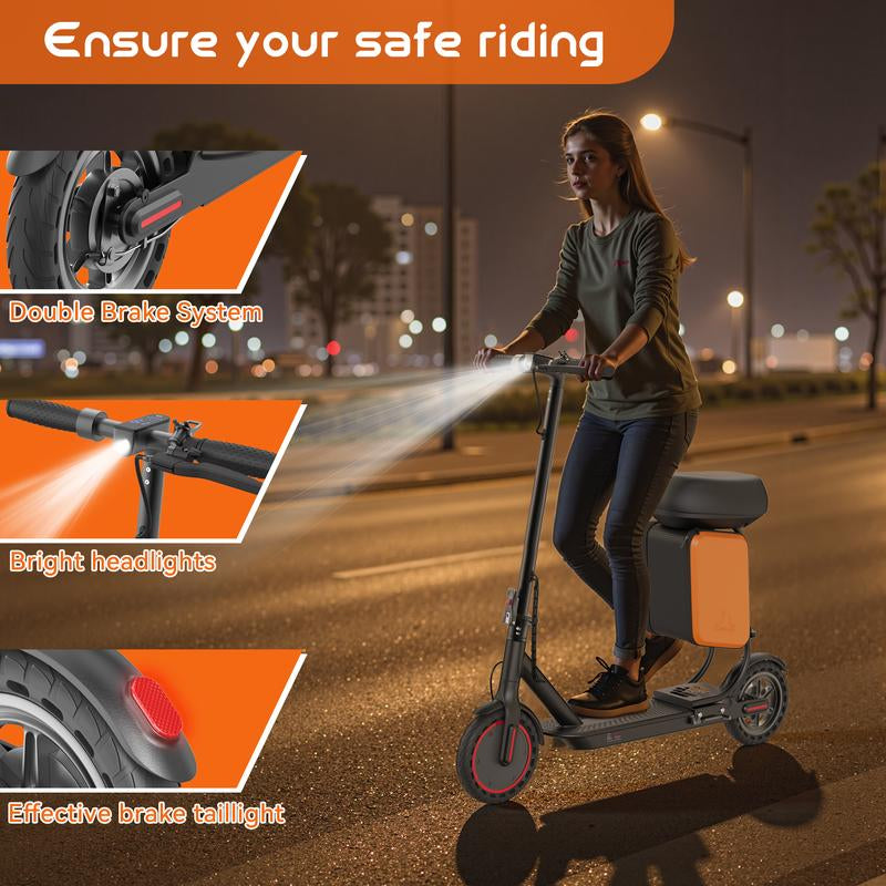 Electric Scooter for Adults – 19 MPH Top Speed, 350W Motor, Foldable Commuter Scooter with App Control, Seat and Bag