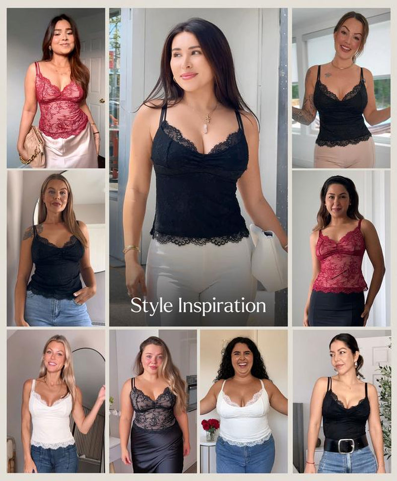 Popilush Sexy Lace Top - Deep U Neck Adjustable Straps for Women