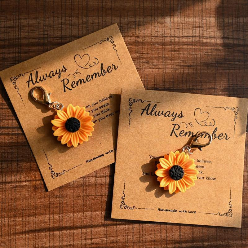 Vivid Sunflower Design Fashionable Keychain with Gift Card, Cute Resin Material Flower Shaped Keychain for Women & Men, Fashion Personalized Keychain for Daily Clothing Decor, Birthday Gift Fall, Charms, Love, Fashion Accessory, Trendy Cute Keychain