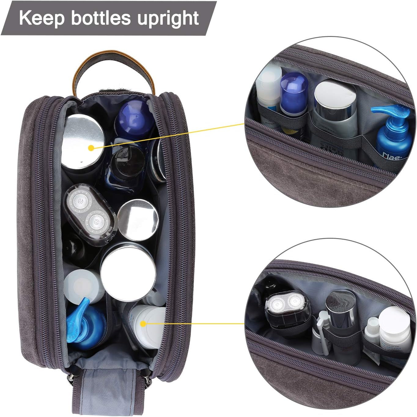 Toiletry Bag for Men, Canvas Travel Toiletry Organizer Dopp Kit Water-Resistant Shaving Bag for Toiletries Accessories,Grey-Medium