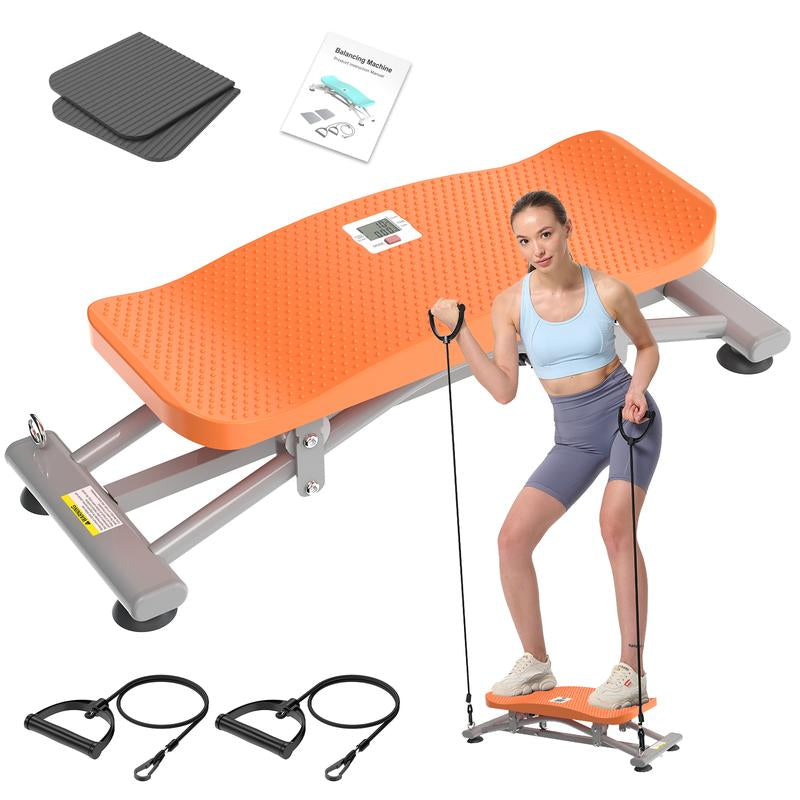 HOTWAVE Ski Machine with Resistance Bands Portable Slide Stepper Featuring LCD Monitor for Full Body Workout Compact Design & Real Time Feedback