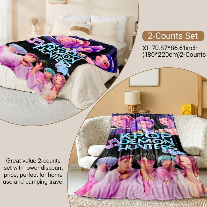 K-Pop Demon Hunter Star Team Blanket, Soft Flannel Sofa Bed Cover, Blue, Lightweight All-Season Travel Camping Home Rug