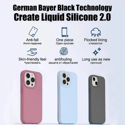 Original Liquid Silicone Phone Case for Iphone 15 11 12 13 14 Pro Max Mini 8 7 plus XR X XS Max SE Shockproof Cover Accessories