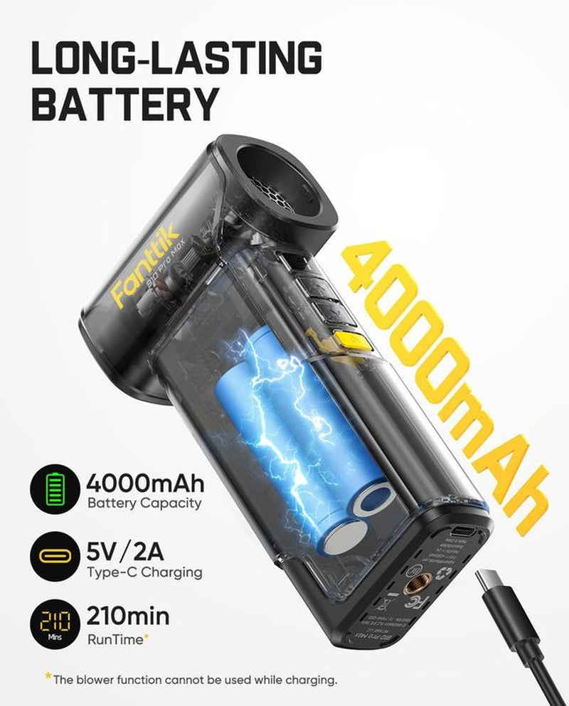 Fanttik B10 Pro Max 7.2V Electric Air Duster, Cordless Duster with 130000 RPM Brushless Motor, 6 Adjustable Levels, 28.8Wh Rechargeable Battery, Air Blower for Workbench, PC Fans and Outdoor