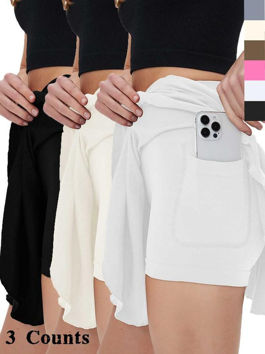 Women'S Solid Color Pocket Sports Skort, Casual Comfy Breathable Skort for Yoga Gym Workout Running, Ladies Sportswear for Spring & Summer