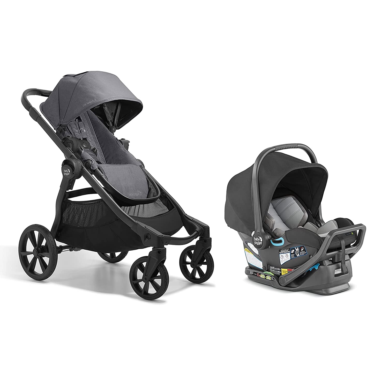 City Select 2 Single-To-Double Modular Travel System Includes City GO 2 Infant Car Seat Radiant Slate