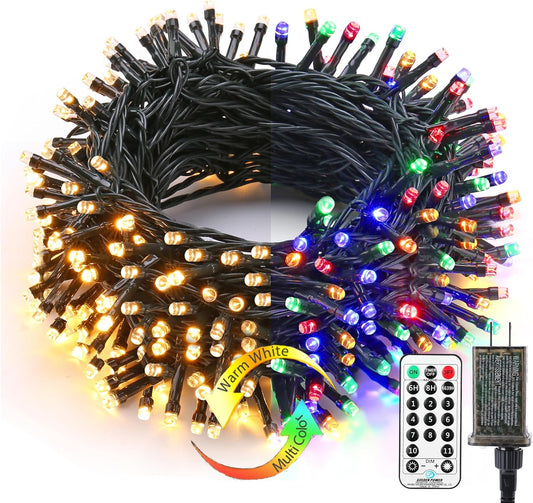 Color Changing Lights, 115Ft 300 LED String Lights, 11 Modes Warm White Multicolor, 24V Safe Adapter Dimmable with Timer Remote for Christmas Party Tree Decor