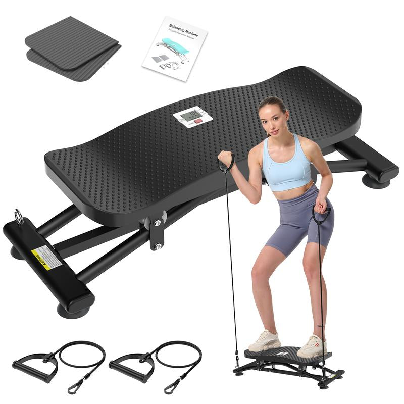 HOTWAVE Ski Machine with Resistance Bands Portable Slide Stepper Featuring LCD Monitor for Full Body Workout Compact Design & Real Time Feedback