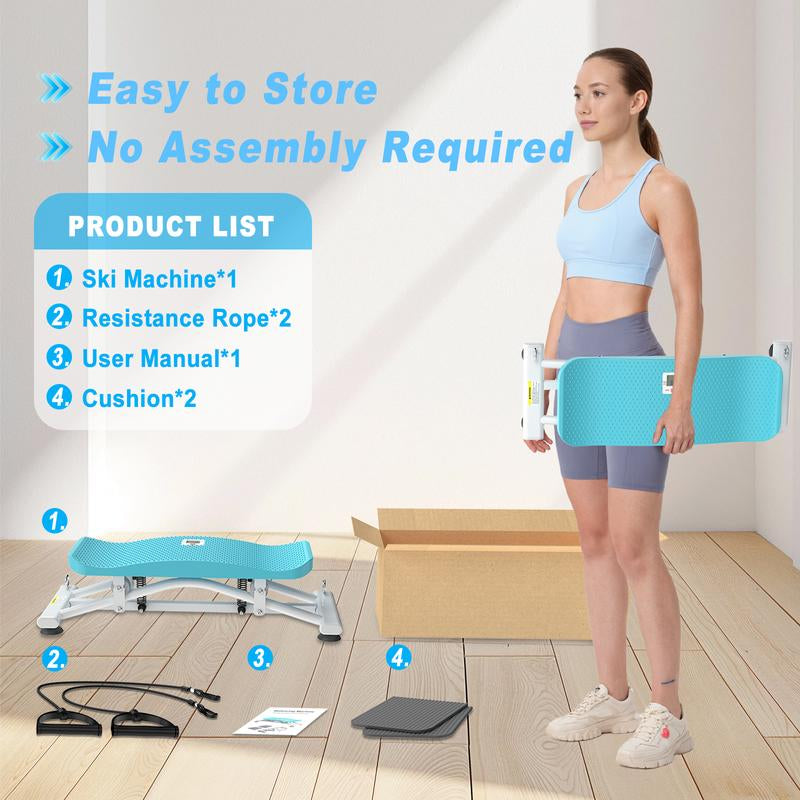 HOTWAVE Ski Machine with Resistance Bands Portable Slide Stepper Featuring LCD Monitor for Full Body Workout Compact Design & Real Time Feedback