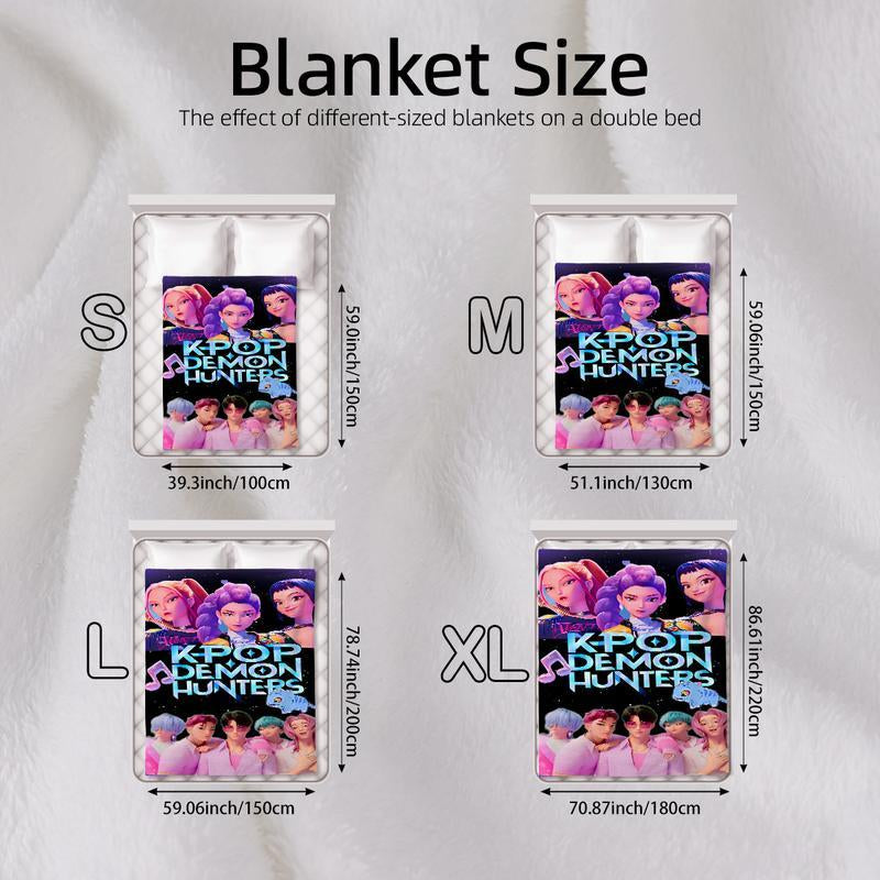 K-Pop Demon Hunter Star Team Blanket, Soft Flannel Sofa Bed Cover, Blue, Lightweight All-Season Travel Camping Home Rug