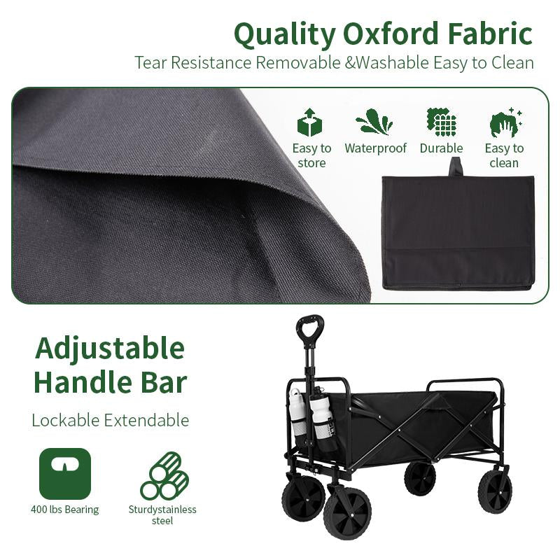 Heavy Duty Collapsible Wagon Cart - Large Capacity Foldable Beach Cart for Camping, Sports,Shopping & More , Portable & Easy to Store
