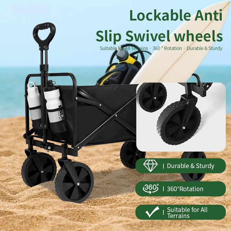 Heavy Duty Collapsible Wagon Cart - Large Capacity Foldable Beach Cart for Camping, Sports,Shopping & More , Portable & Easy to Store