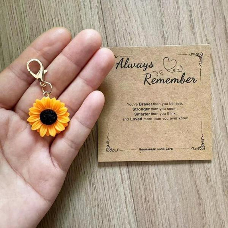 Vivid Sunflower Design Fashionable Keychain with Gift Card, Cute Resin Material Flower Shaped Keychain for Women & Men, Fashion Personalized Keychain for Daily Clothing Decor, Birthday Gift Fall, Charms, Love, Fashion Accessory, Trendy Cute Keychain