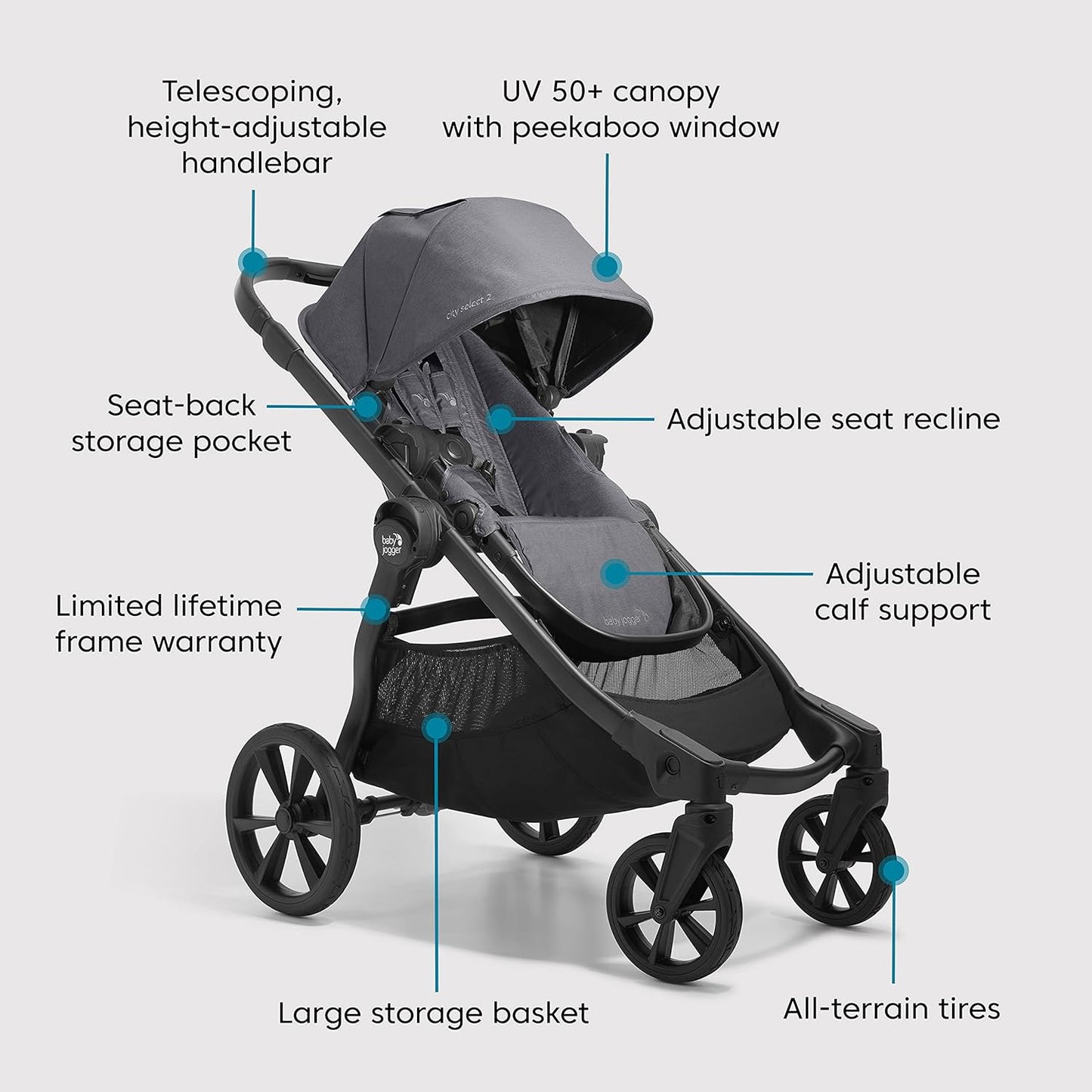 City Select 2 Single-To-Double Modular Travel System Includes City GO 2 Infant Car Seat Radiant Slate