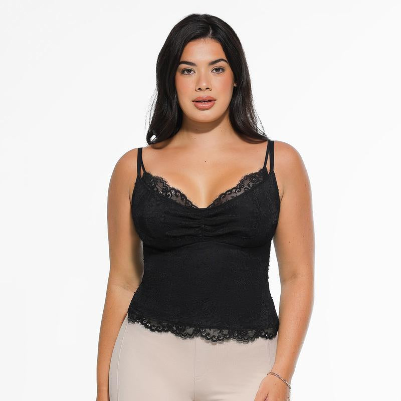 Popilush Sexy Lace Top - Deep U Neck Adjustable Straps for Women