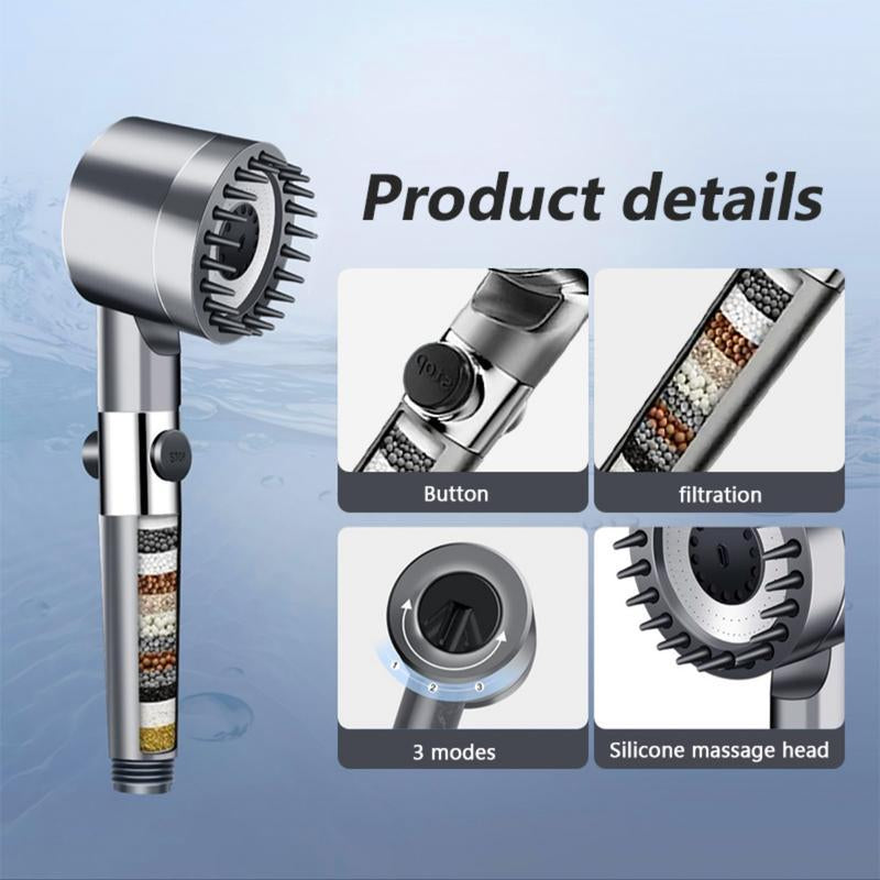 High Pressure Handheld Shower Head with Filtered,Shower Experience with 4 Functions,Power Wash for Hard Water, Showerhead with ON/OFF Switch for Pets Bath with 1.5M Hose and 360 Rotatable Bracket