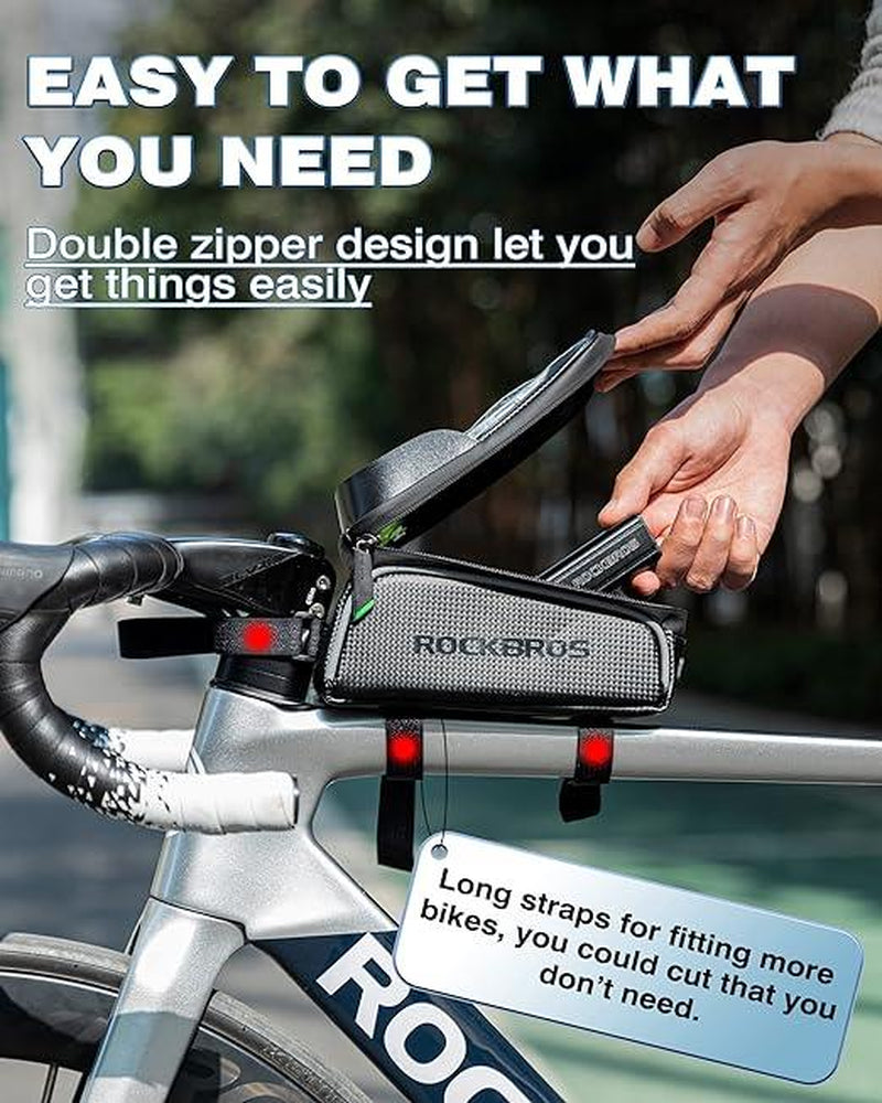 ROCKBROS Bike/Bicycle Phone Front Frame Bag, Waterproof, Tube Bag,Cycling Pouch, Bike Accessories for Men Compatible Phone under 6.5”