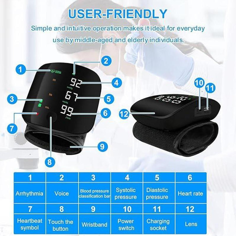 Wrist Blood Pressure Monitor Led Display,Touchscreen Wrist Blood Pressure Cuff 99X2 Readingmemory Wrist Bp Monitor with Carryingcase,Health Monitoring Adjustable.
