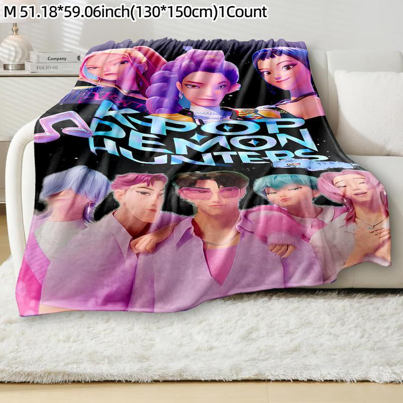 K-Pop Demon Hunter Star Team Blanket, Soft Flannel Sofa Bed Cover, Blue, Lightweight All-Season Travel Camping Home Rug