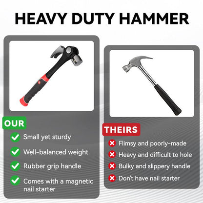 Heavy Duty Claw Hammer with Magnetic Nail Starter Indexing Rip Claw Forged Steel Head Shock Absorbing TPR Grip for Framing & DIY Tools