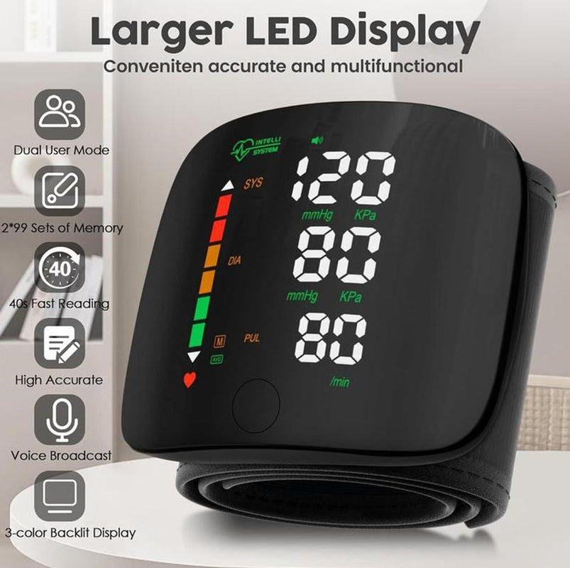 Wrist Blood Pressure Monitor Led Display,Touchscreen Wrist Blood Pressure Cuff 99X2 Readingmemory Wrist Bp Monitor with Carryingcase,Health Monitoring Adjustable.
