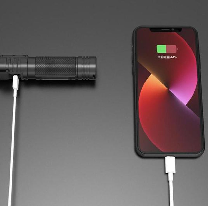 2-In-1 Strong Flashlight (Power Bank)，Digital Display of Power, Rechargeable，Zoomable, , X4Waterproof, Adjustable Brightness Flash Light for Outdoor, Emergency, Camping Accessories，Black