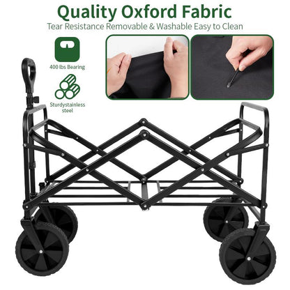 Heavy Duty Collapsible Wagon Cart - Large Capacity Foldable Beach Cart for Camping, Sports,Shopping & More , Portable & Easy to Store