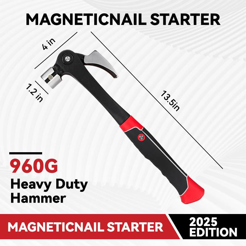 Heavy Duty Claw Hammer with Magnetic Nail Starter Indexing Rip Claw Forged Steel Head Shock Absorbing TPR Grip for Framing & DIY Tools