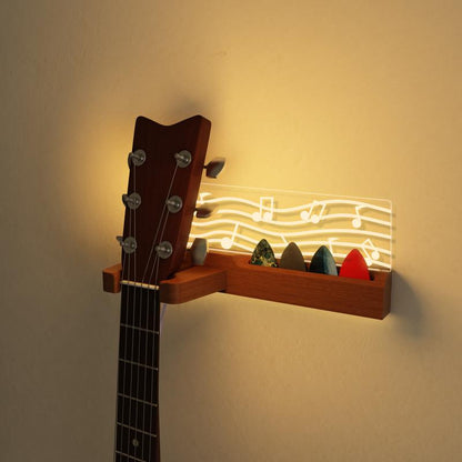 Pookie-Luminous Guitar Pick Stand Acrylic Electric Guitar Headstock Shaped Pick Stand with Wooden Base for Pick Storage and Display Is a Guitar Accessory Gift for Guitarists and Guitarists Acrylic Night Light,Christmas Gift New Year Gift