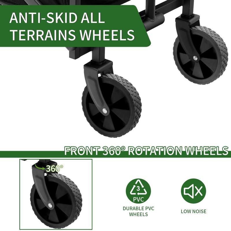 Heavy Duty Collapsible Wagon Cart - Large Capacity Foldable Beach Cart for Camping, Sports,Shopping & More , Portable & Easy to Store