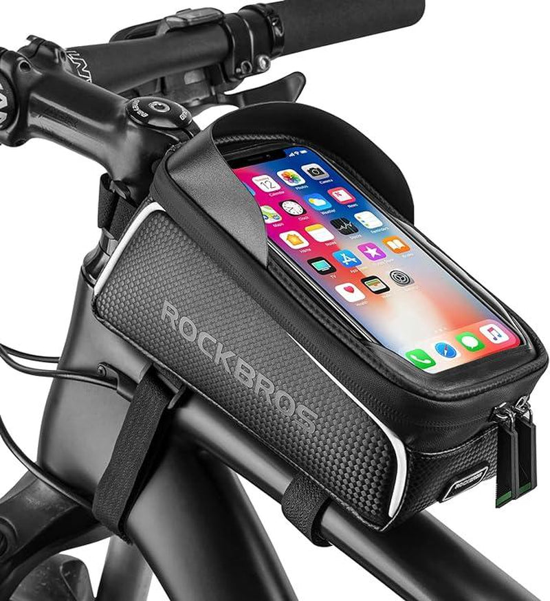 ROCKBROS Bike/Bicycle Phone Front Frame Bag, Waterproof, Tube Bag,Cycling Pouch, Bike Accessories for Men Compatible Phone under 6.5”