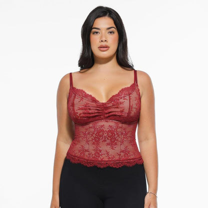 Popilush Sexy Lace Top - Deep U Neck Adjustable Straps for Women