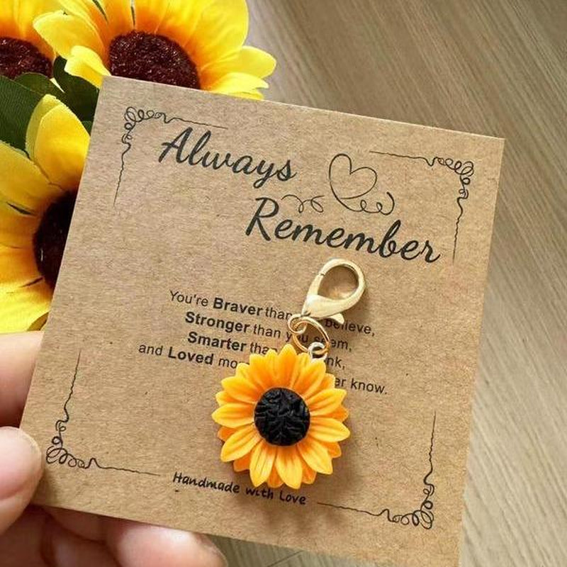 Vivid Sunflower Design Fashionable Keychain with Gift Card, Cute Resin Material Flower Shaped Keychain for Women & Men, Fashion Personalized Keychain for Daily Clothing Decor, Birthday Gift Fall, Charms, Love, Fashion Accessory, Trendy Cute Keychain