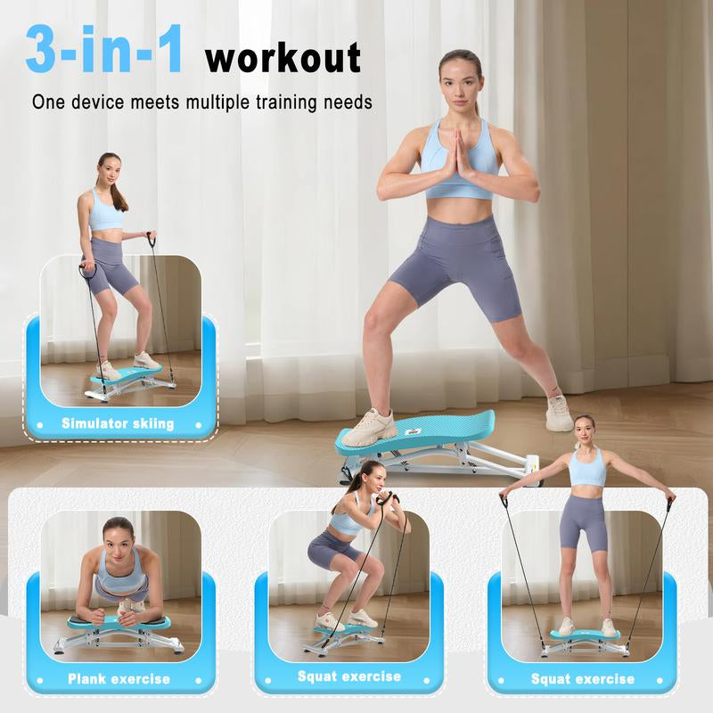 HOTWAVE Ski Machine with Resistance Bands Portable Slide Stepper Featuring LCD Monitor for Full Body Workout Compact Design & Real Time Feedback